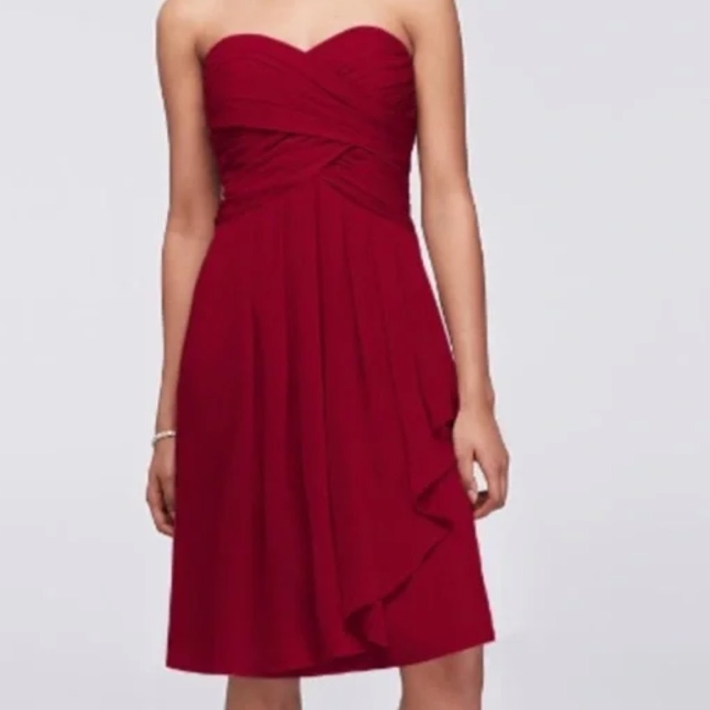 David’s Bridal Red Chiffon Strapless Cocktail Prom￼ Mini Dress Women’s Size 6